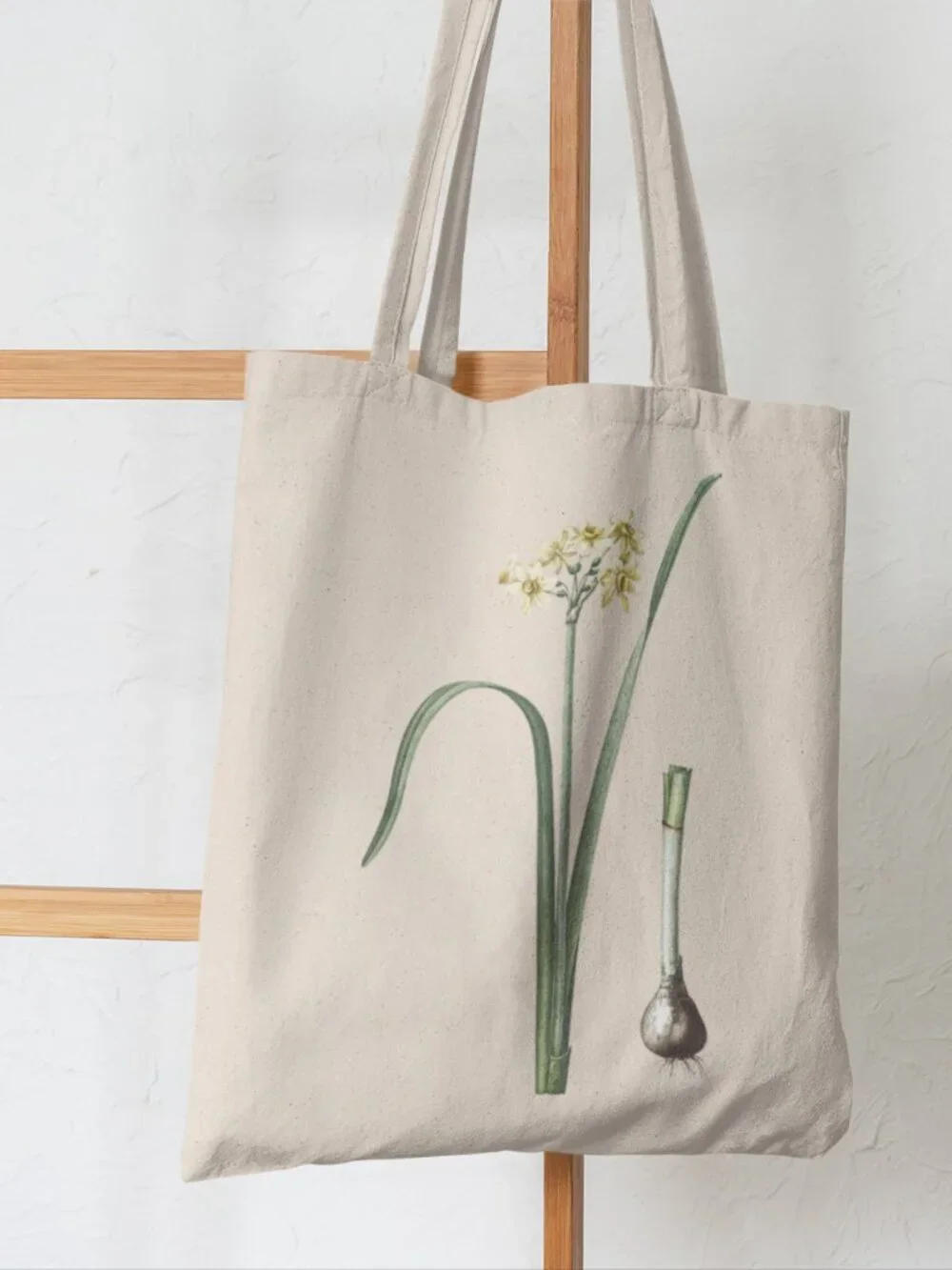 Cowslip Cupped Daffodil Vintage Floral Print Graphic Canvas Tote Bag
